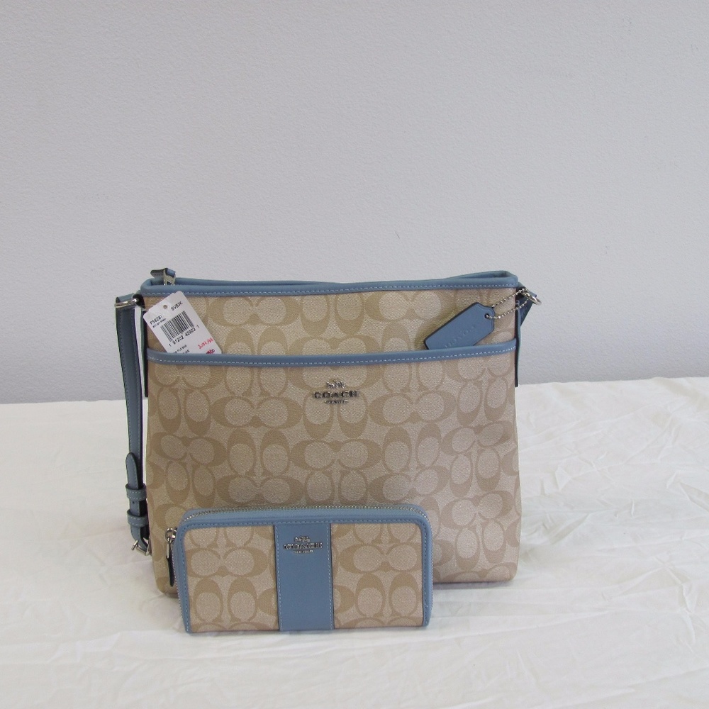 New Coach Signature Khaki Pool File Bag Crossbody